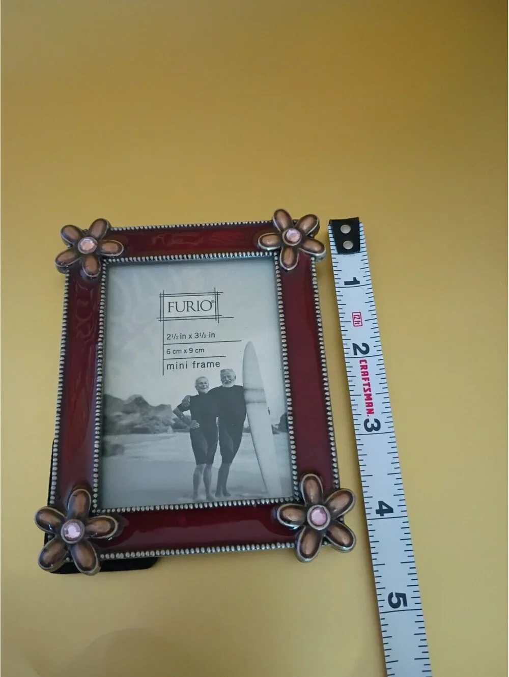 mini floral Flower picture frame Jeweled metal Enamel burgundy romantic 4.5x3.5